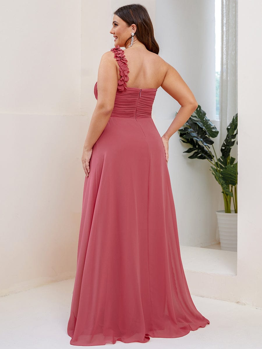 Plus Size Chiffon One Shoulder Sweetheart Neck Bridesmaid Dress #color_Cameo Brown