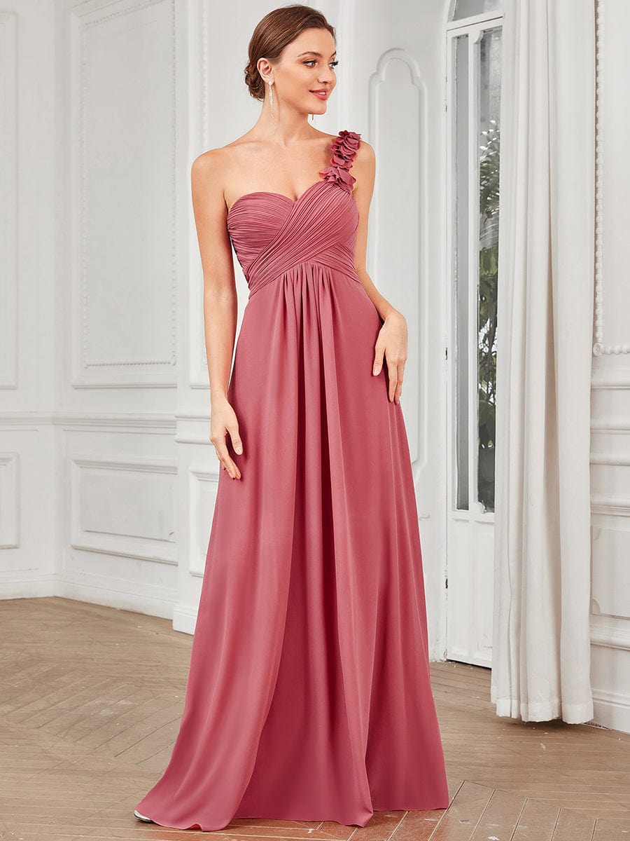 Chiffon One Shoulder Long Bridesmaid Dresses #color_Cameo Brown