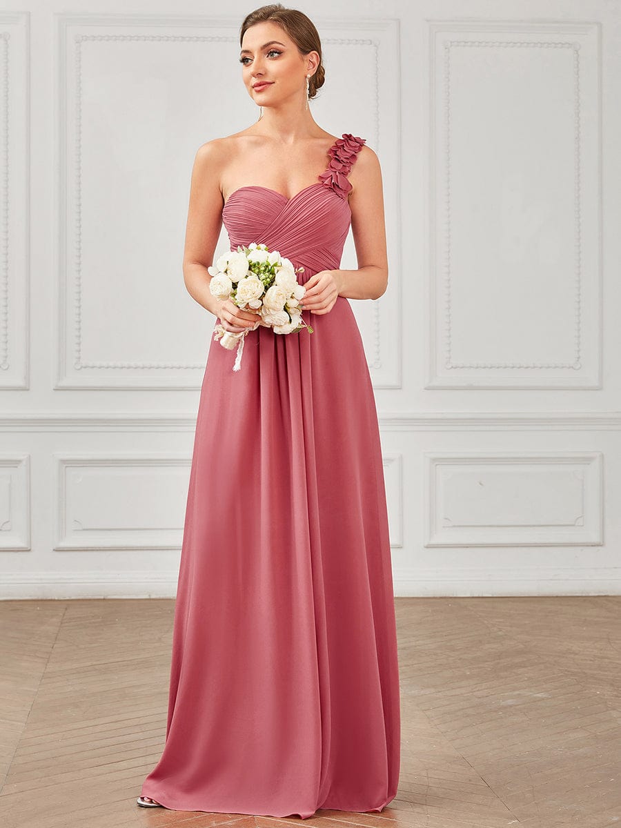 Chiffon One Shoulder Long Bridesmaid Dresses #color_Cameo Brown