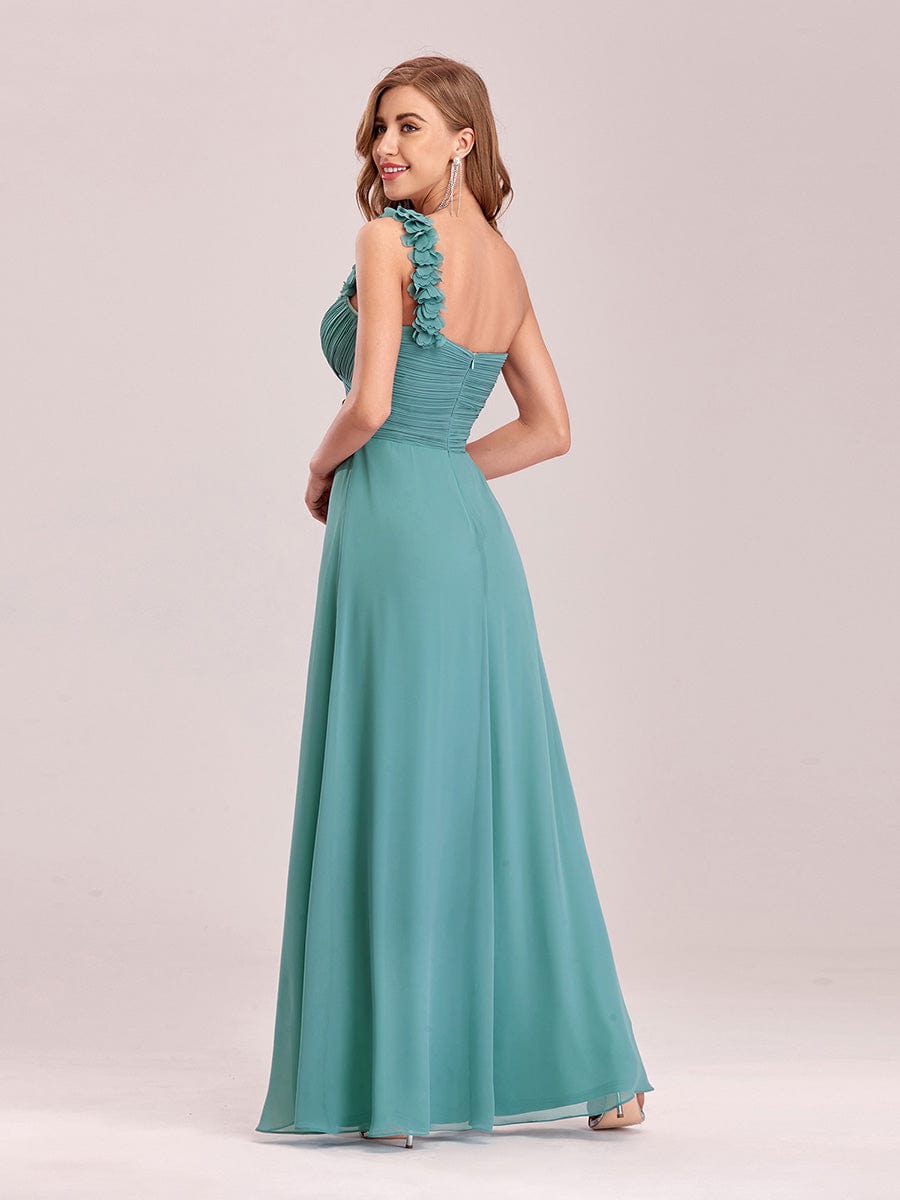 Custom Size Chiffon One Shoulder Maxi Long Bridesmaid Dresses for Women #color_Light Teal