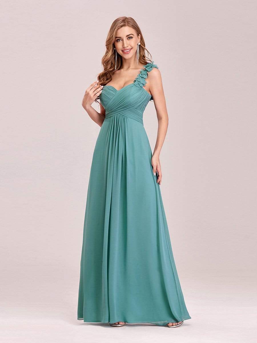 Chiffon One Shoulder Maxi Long Bridesmaid Dresses for Women #color_Dusty Blue