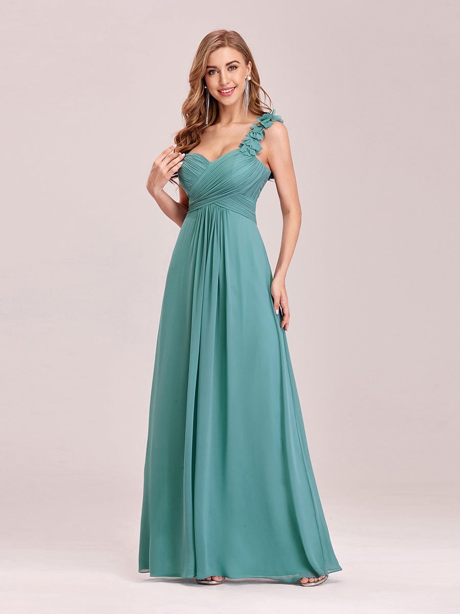 Custom Size Chiffon One Shoulder Maxi Long Bridesmaid Dresses for Women #color_Light Teal