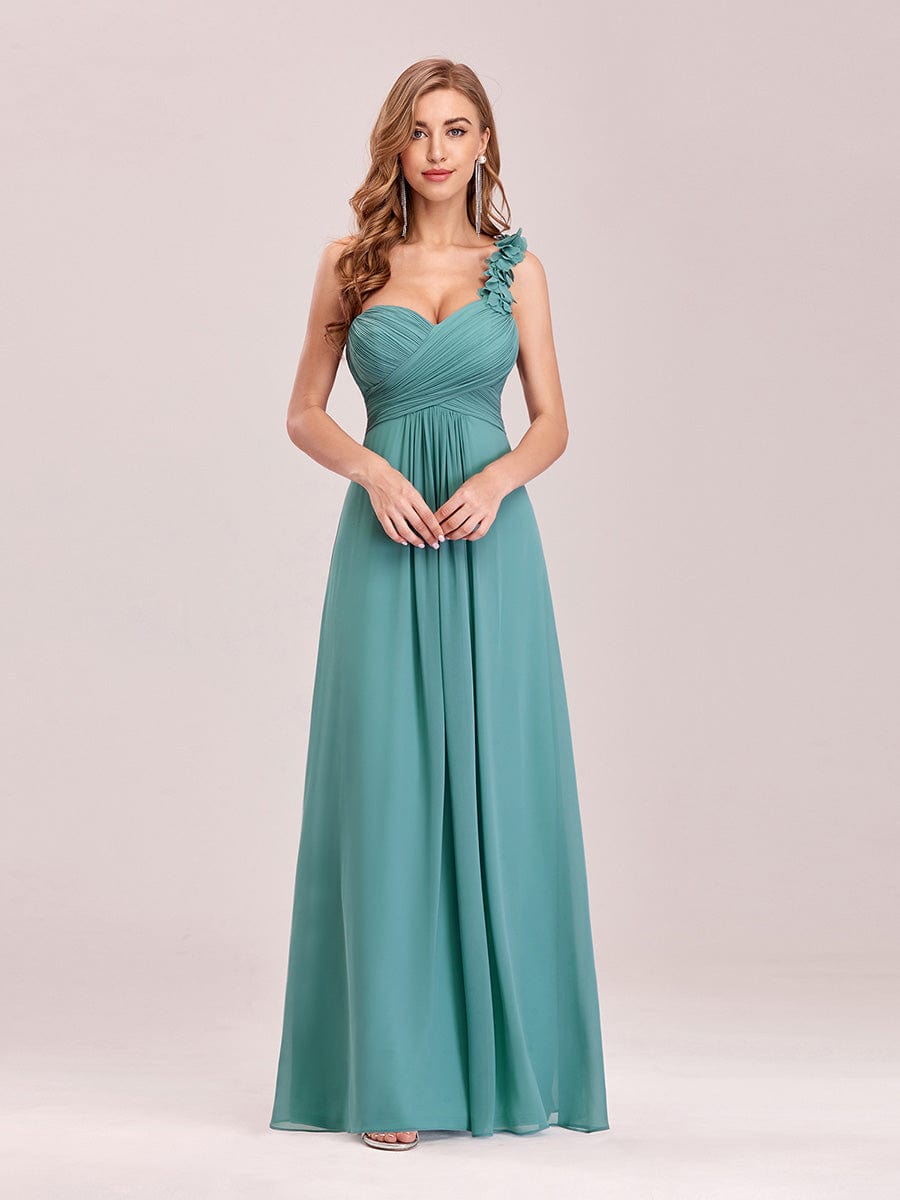 Custom Size Chiffon One Shoulder Maxi Long Bridesmaid Dresses for Women #color_Light Teal