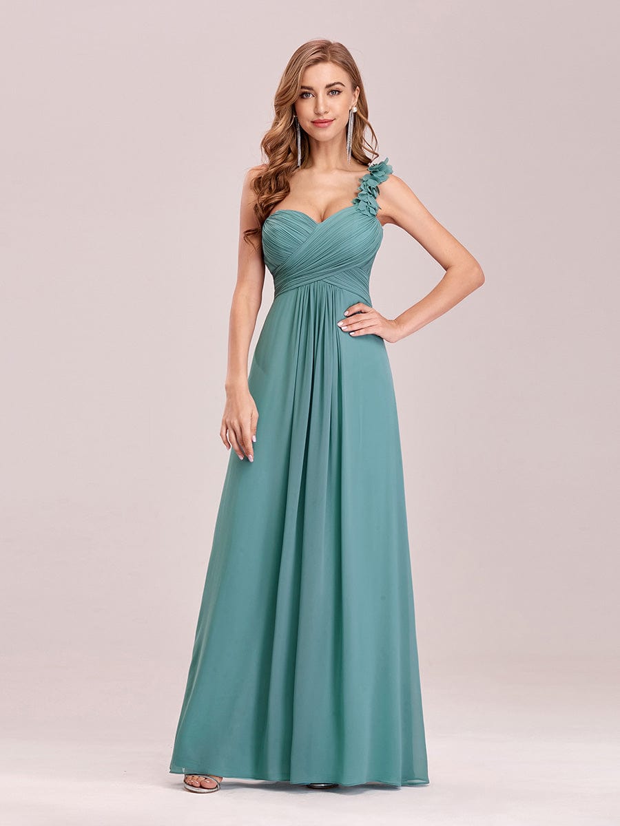 Custom Size Chiffon One Shoulder Maxi Long Bridesmaid Dresses for Women #color_Light Teal