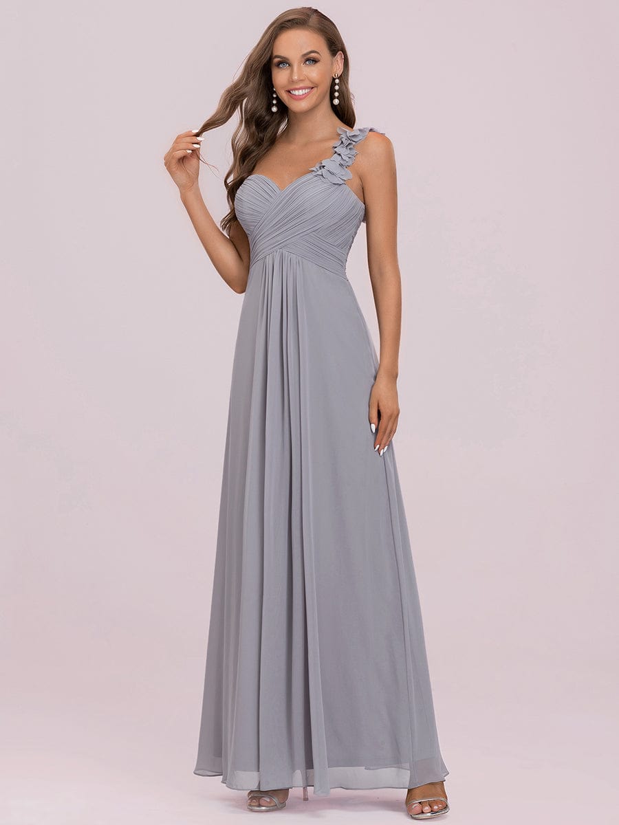 Custom Size Chiffon One Shoulder Maxi Long Bridesmaid Dresses for Women #color_Grey