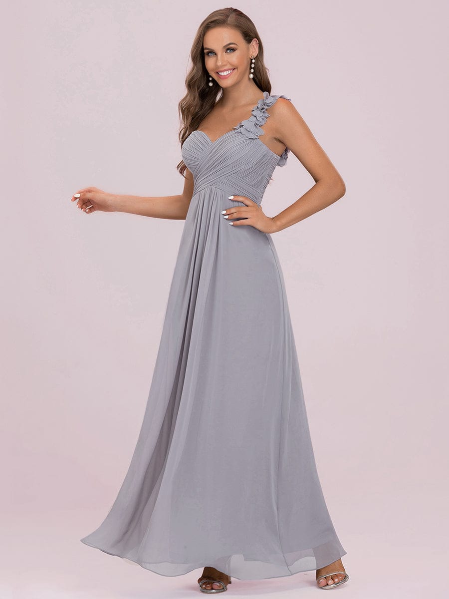 Custom Size Chiffon One Shoulder Maxi Long Bridesmaid Dresses for Women #color_Grey