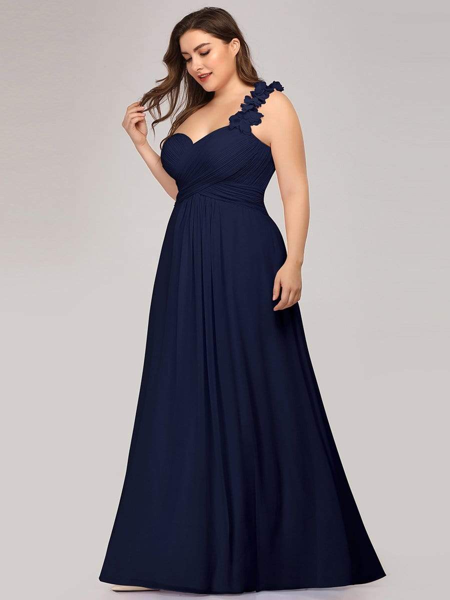 Plus Size Chiffon One Shoulder Sweetheart Neck Bridesmaid Dress #color_Navy Blue