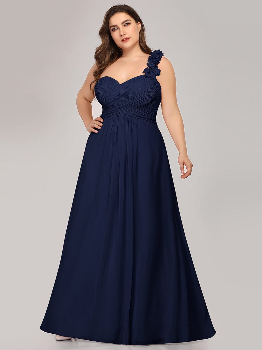 Custom Size Chiffon One Shoulder Maxi Long Bridesmaid Dresses for Women #color_Navy Blue