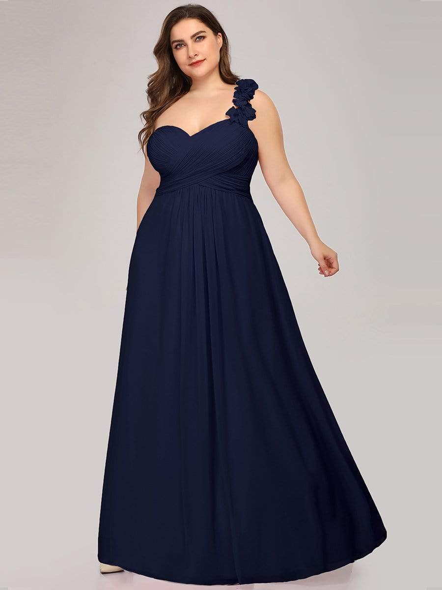 Plus Size Chiffon One Shoulder Sweetheart Neck Bridesmaid Dress #color_Navy Blue