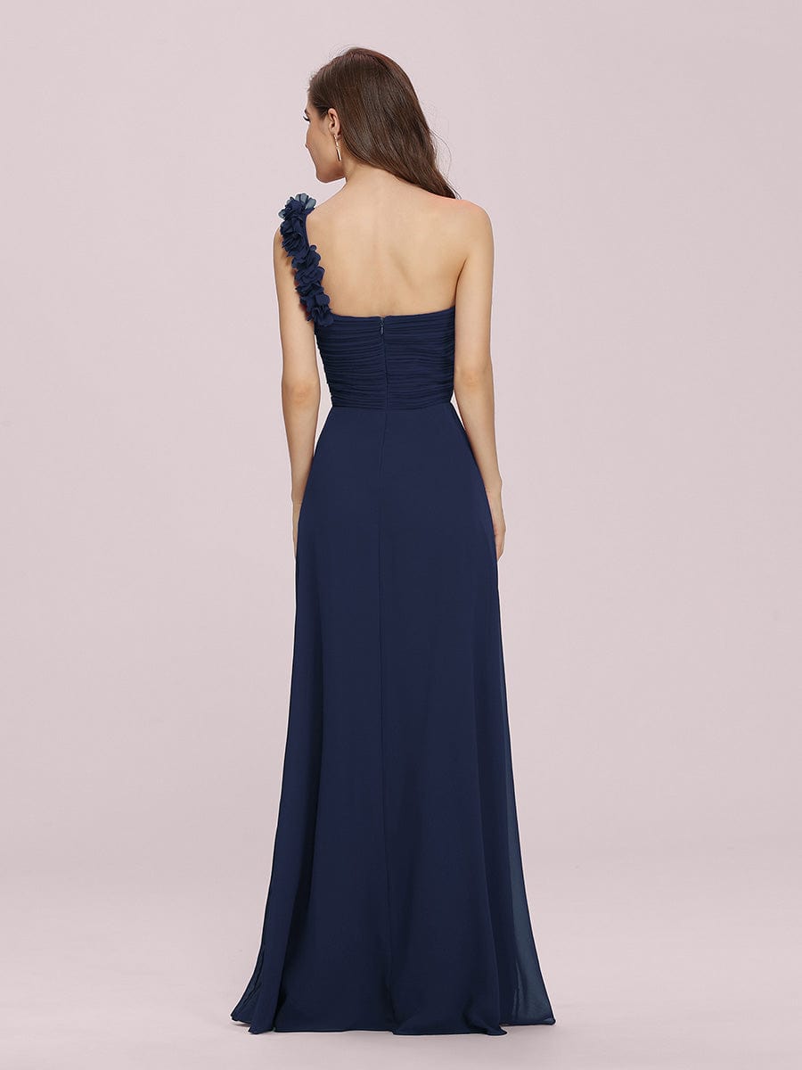 Custom Size Chiffon One Shoulder Maxi Long Bridesmaid Dresses for Women #color_Navy Blue