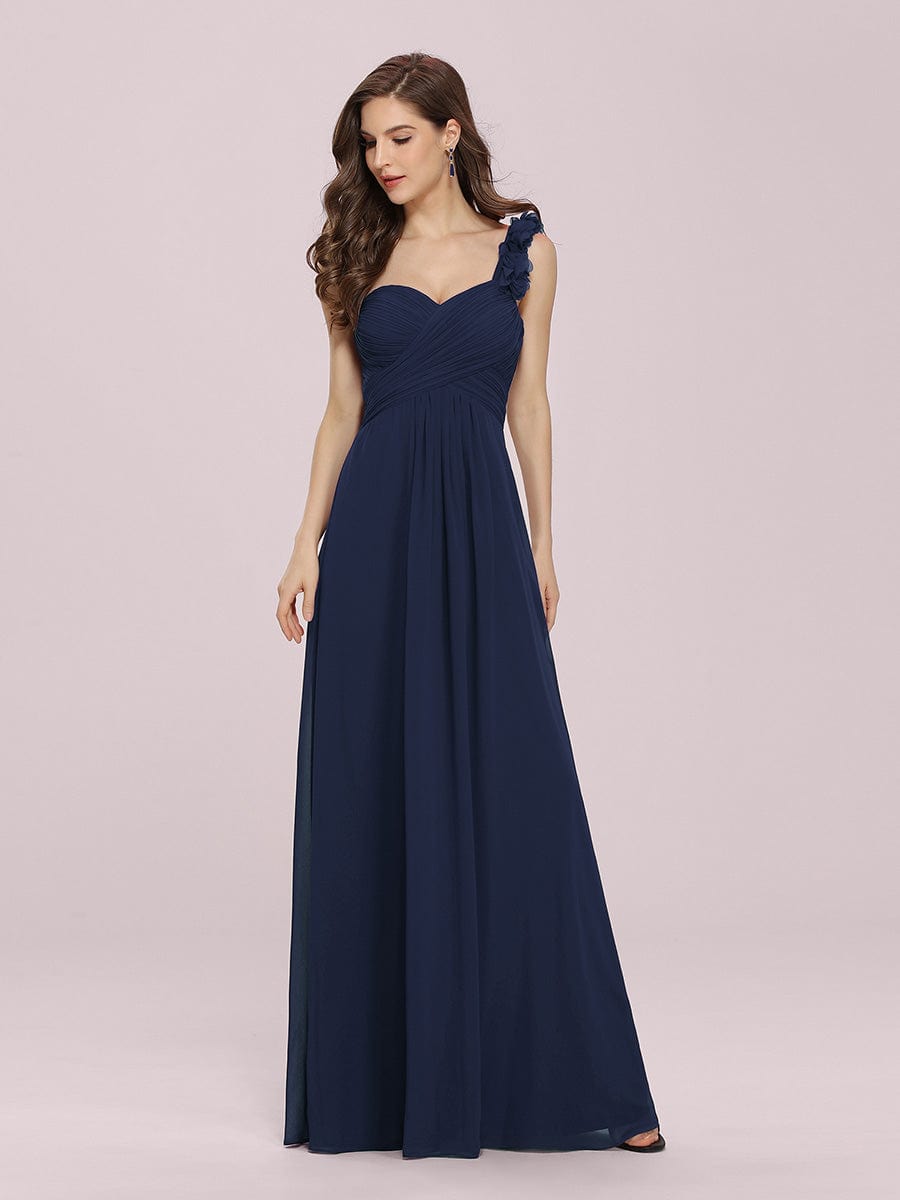 Chiffon One Shoulder Maxi Long Bridesmaid Dresses for Women #color_Navy Blue