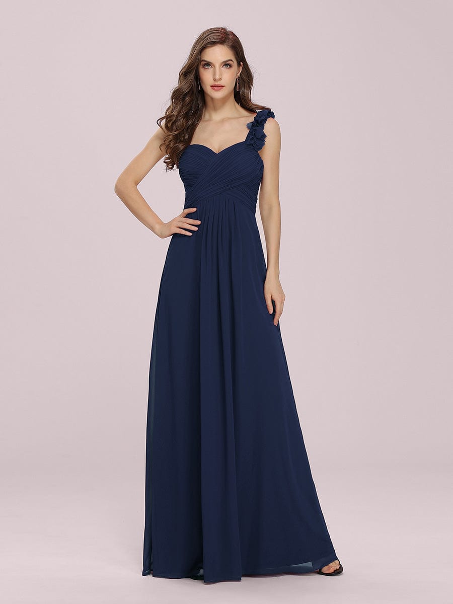 Custom Size Chiffon One Shoulder Maxi Long Bridesmaid Dresses for Women #color_Navy Blue