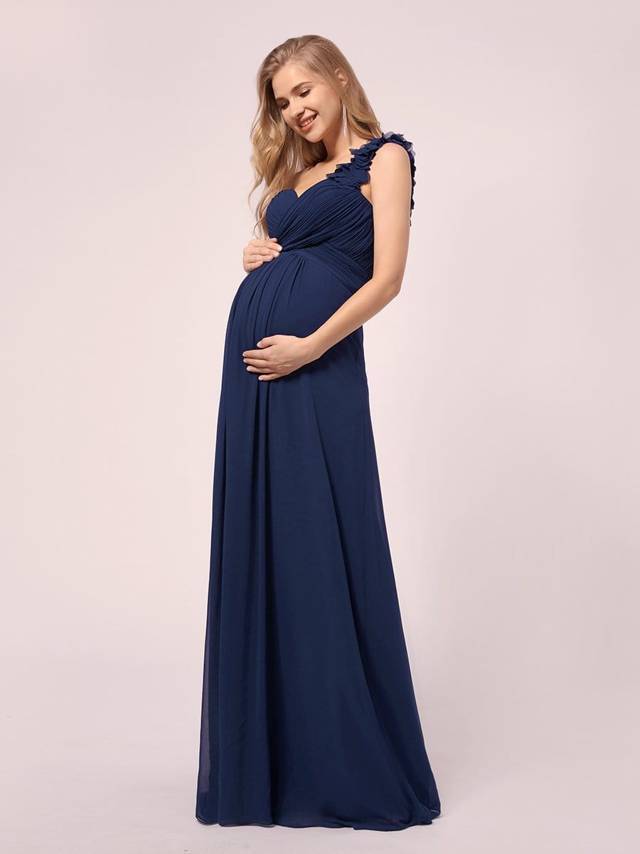 One Shoulder Chiffon Maternity Dresses #color_Navy Blue