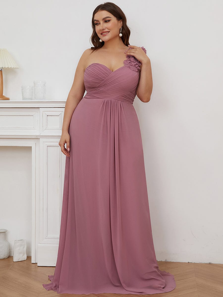 Plus Size Chiffon One Shoulder Sweetheart Neck Bridesmaid Dress #color_Purple Orchid