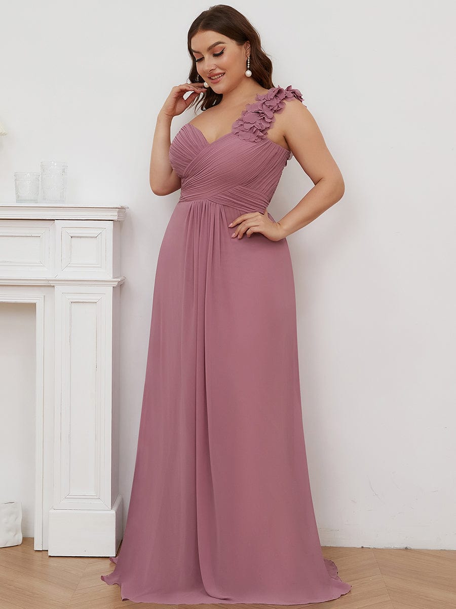 Plus Size Chiffon One Shoulder Sweetheart Neck Bridesmaid Dress #color_Purple Orchid