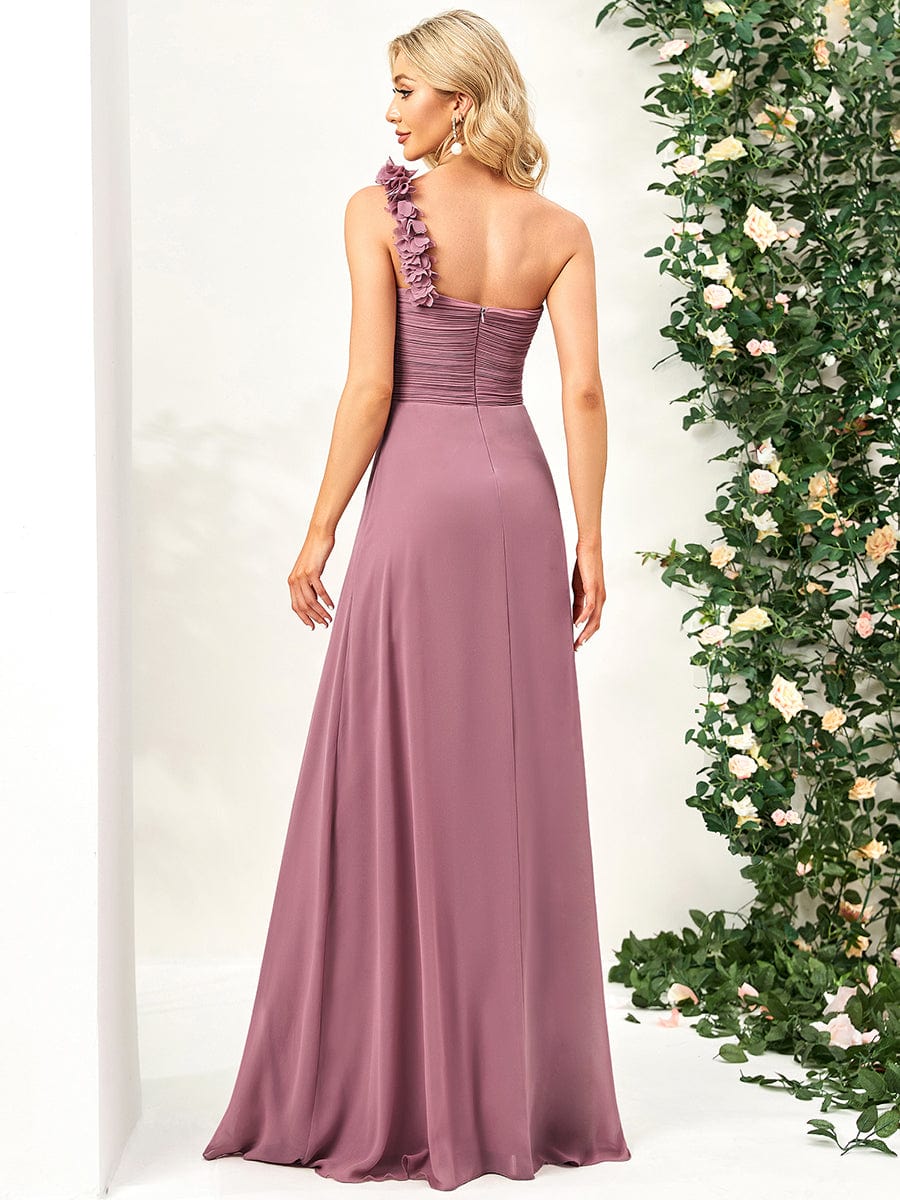 Custom Size Chiffon One Shoulder Maxi Long Bridesmaid Dresses for Women #color_Purple Orchid