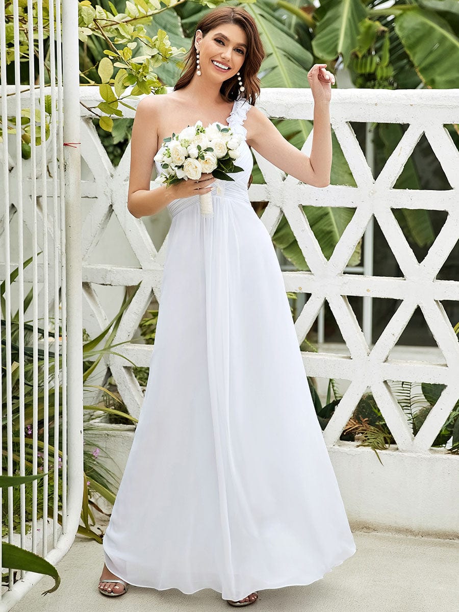 Custom Size Chiffon One Shoulder Maxi Long Bridesmaid Dresses for Women #color_White