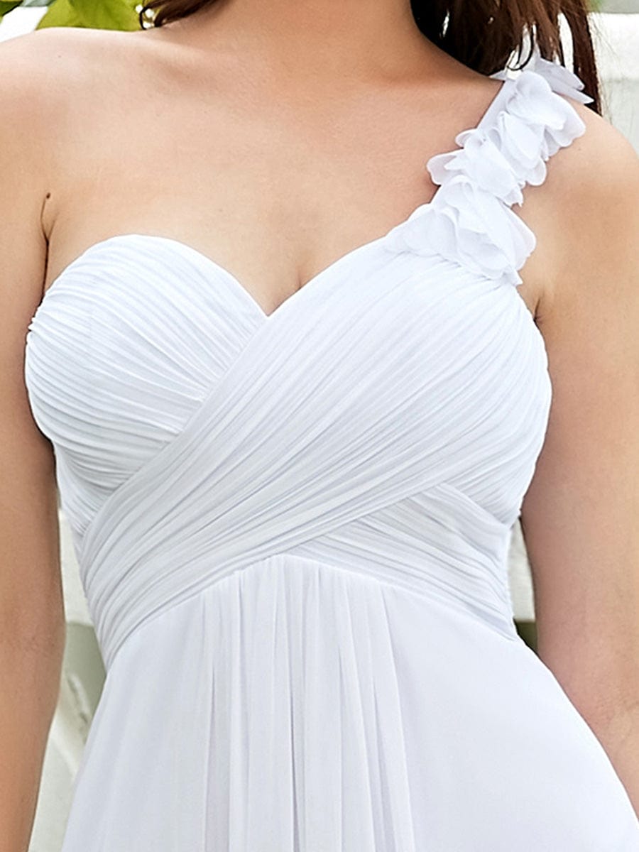 Custom Size Chiffon One Shoulder Maxi Long Bridesmaid Dresses for Women #color_White