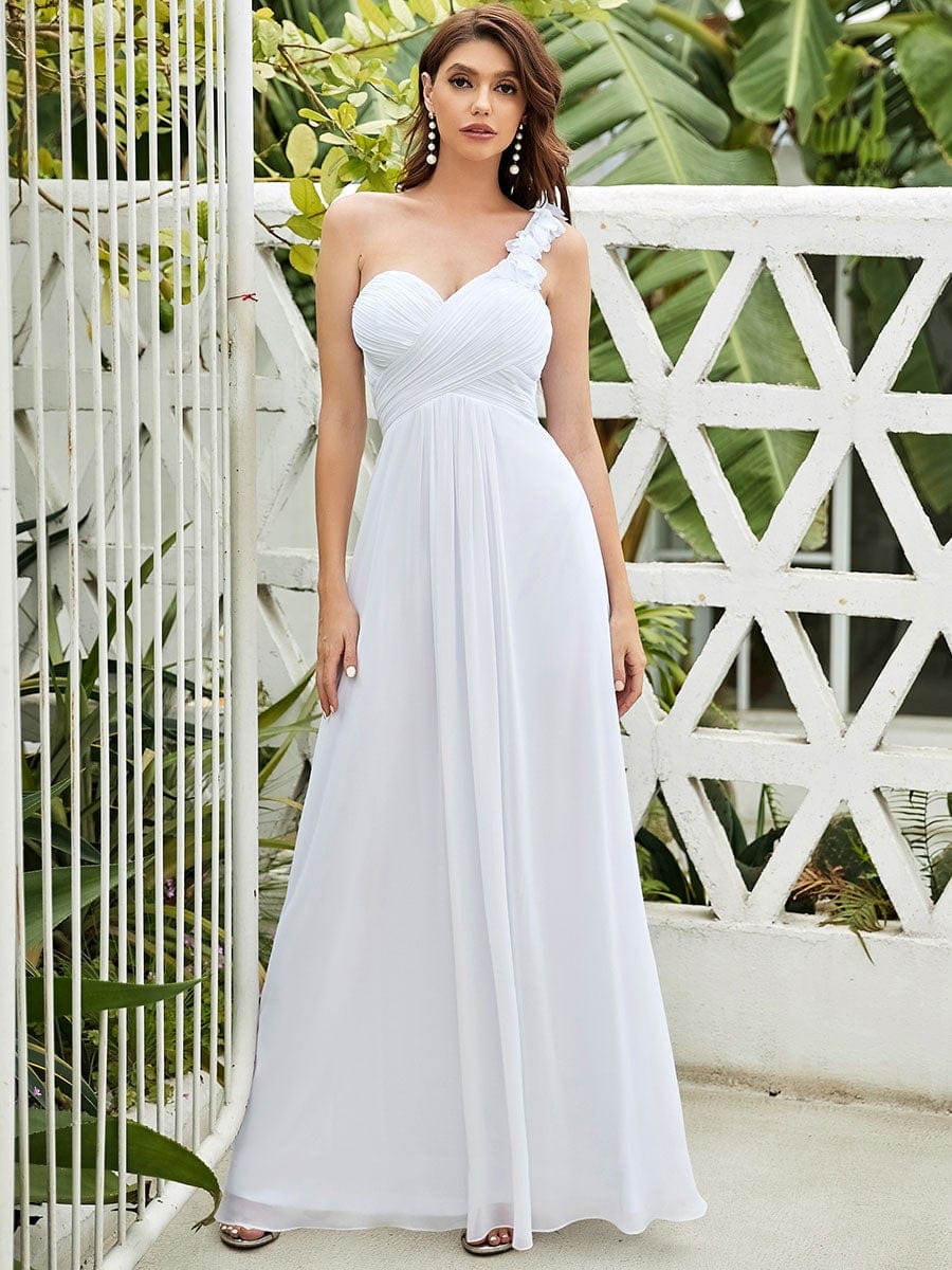 Chiffon One Shoulder Long Bridesmaid Dresses #color_White