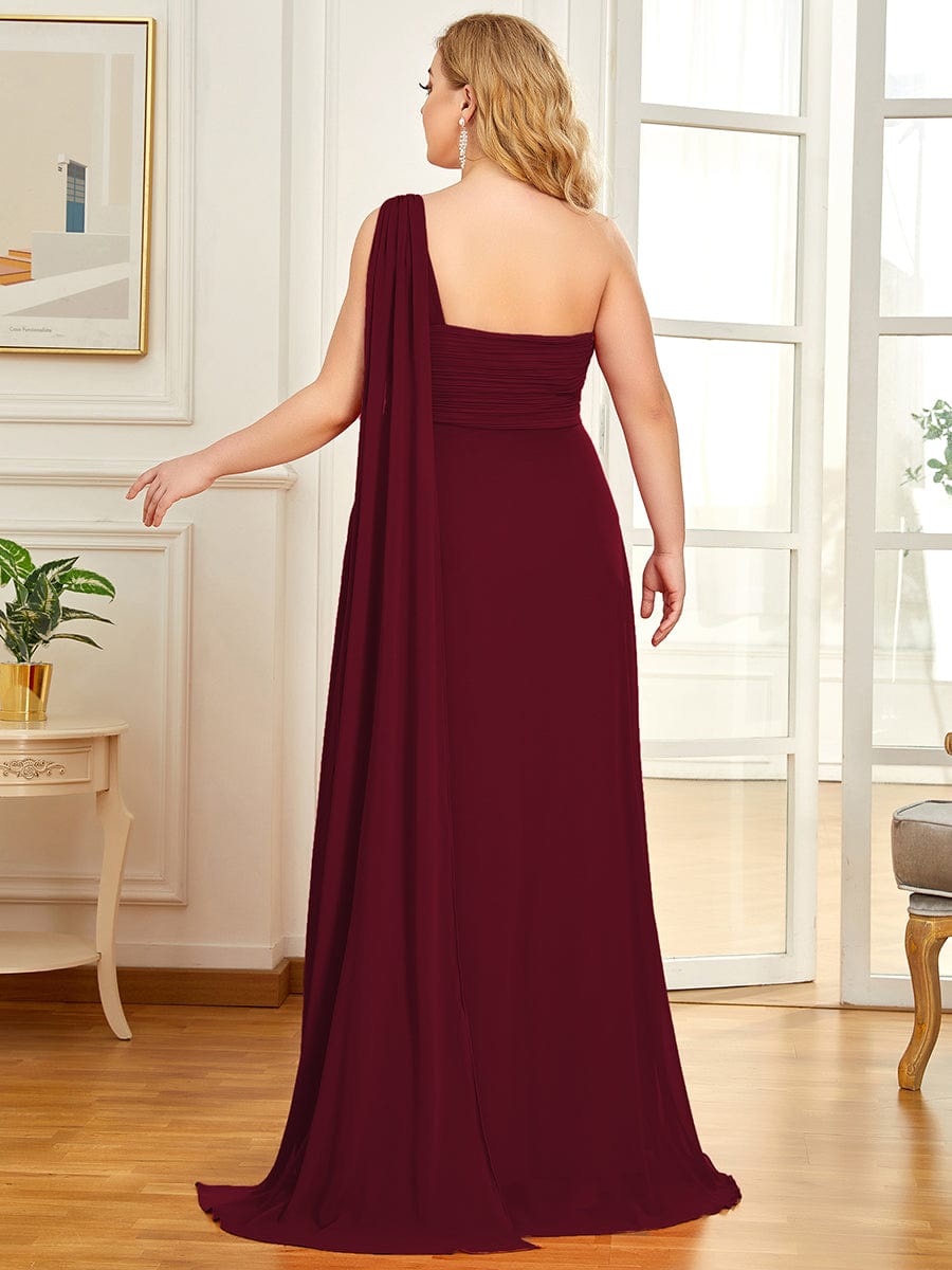 Maxi Long Chiffon One Shoulder Evening Dresses for Women #color_Burgundy