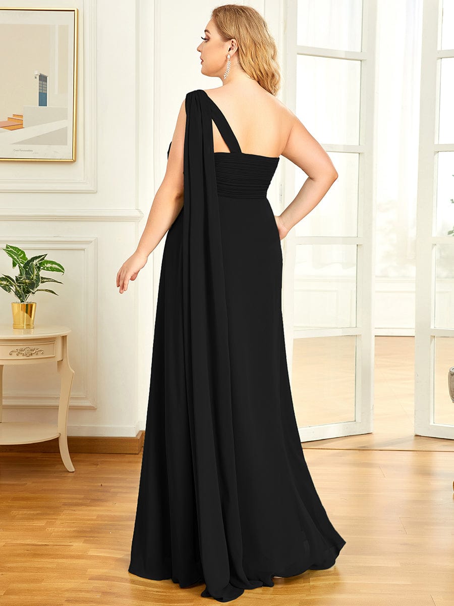 Plus Size Chiffon One Shoulder Maxi Evening Dresses #color_Black