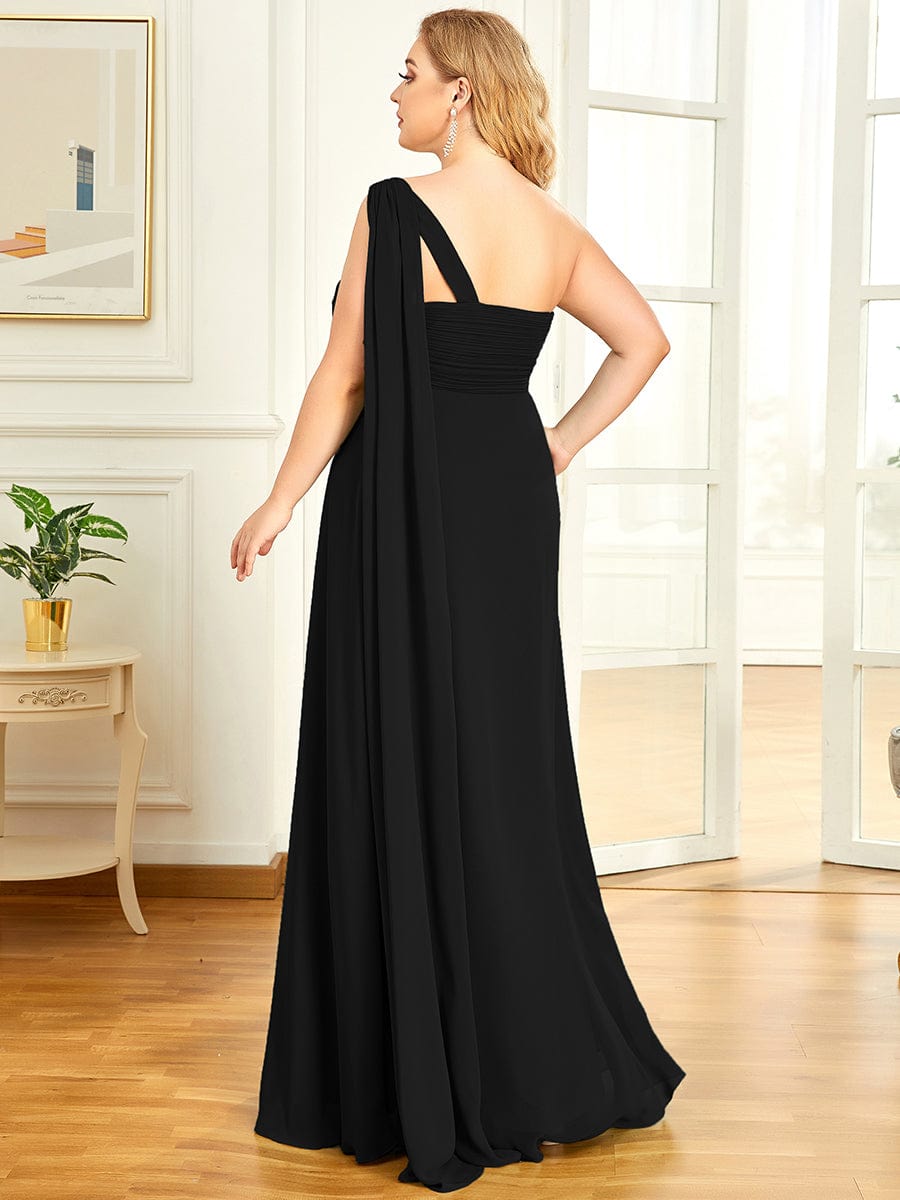 Fashion Long Chiffon One Shoulder Evening Dresses #color_Black