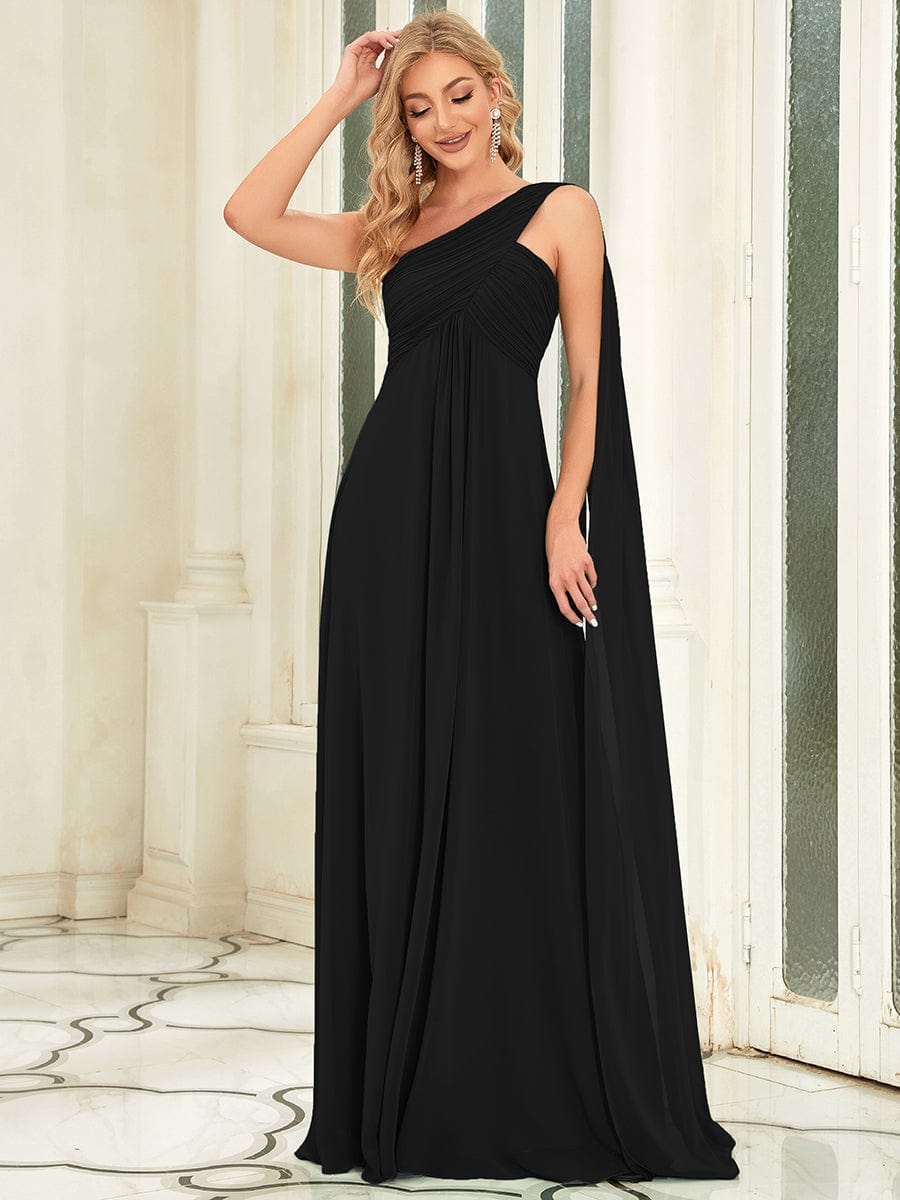 Fashion Long Chiffon One Shoulder Evening Dresses #color_Black