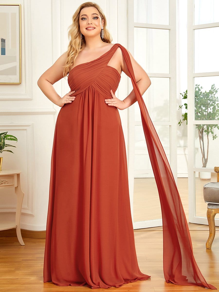 Plus Size Chiffon One Shoulder Maxi Evening Dresses #color_Burnt Orange