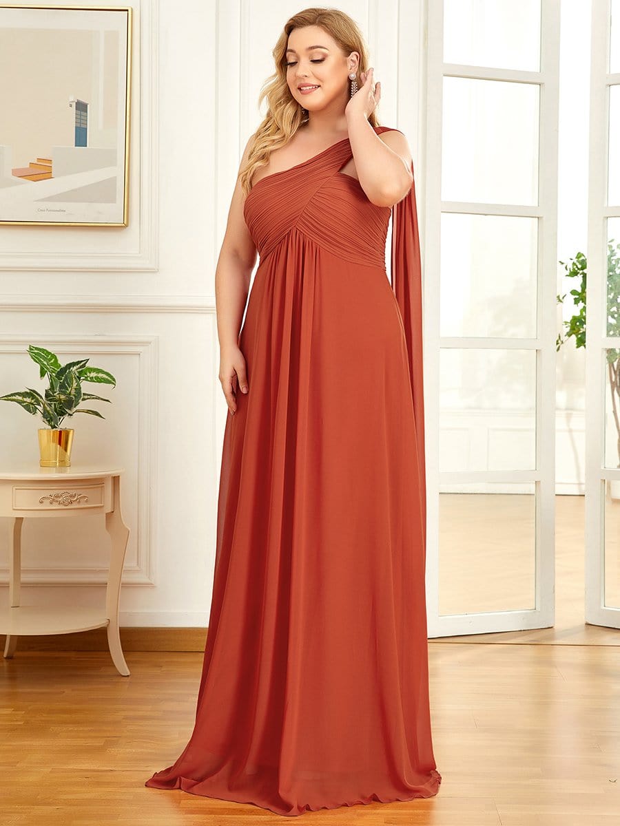 Plus Size Chiffon One Shoulder Maxi Evening Dresses #color_Burnt Orange