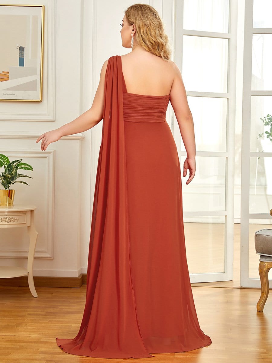 Plus Size Chiffon One Shoulder Maxi Evening Dresses #color_Burnt Orange