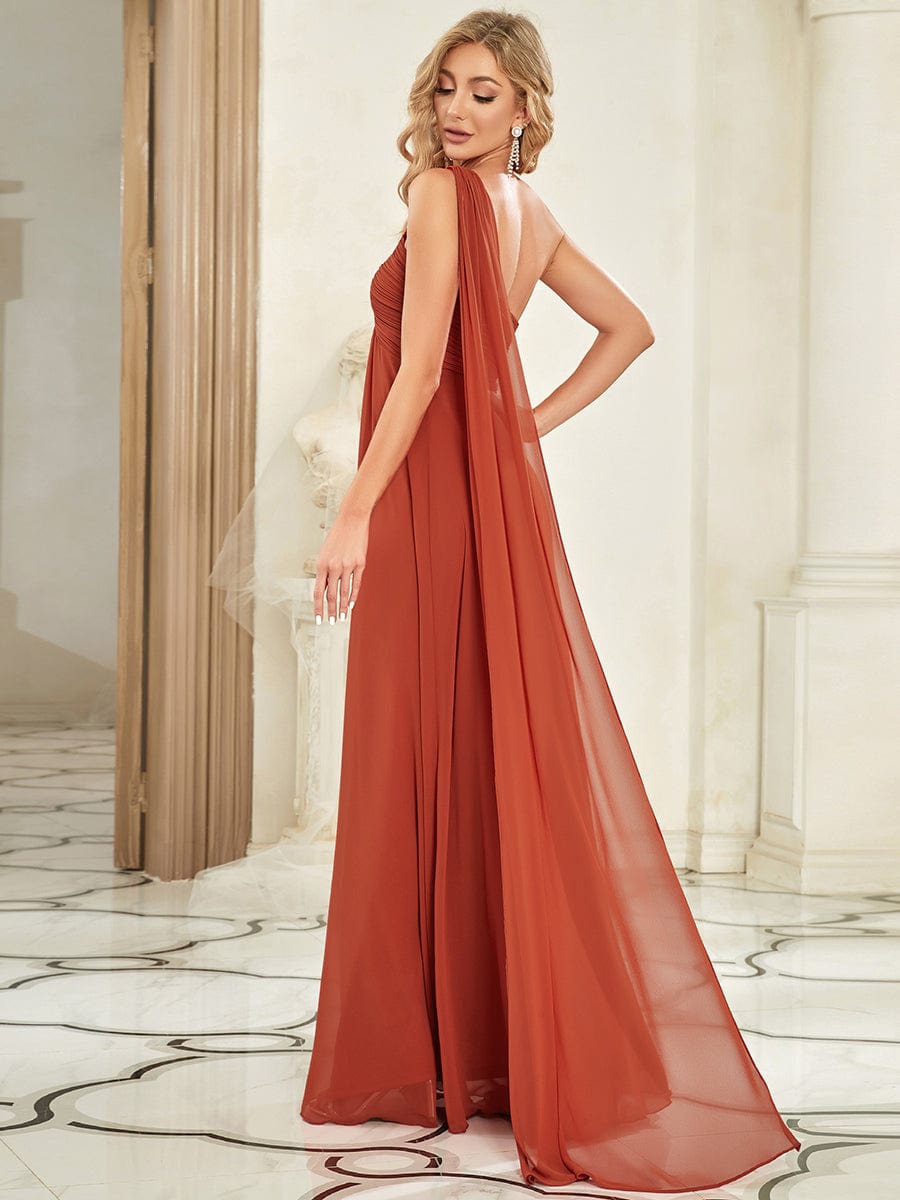 Maxi Long Chiffon One Shoulder Evening Dresses for Women #color_Burnt Orange