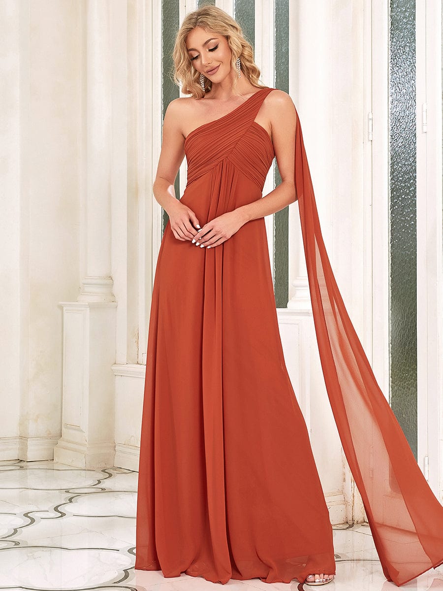 Maxi Long Chiffon One Shoulder Evening Dresses for Women #color_Burnt Orange