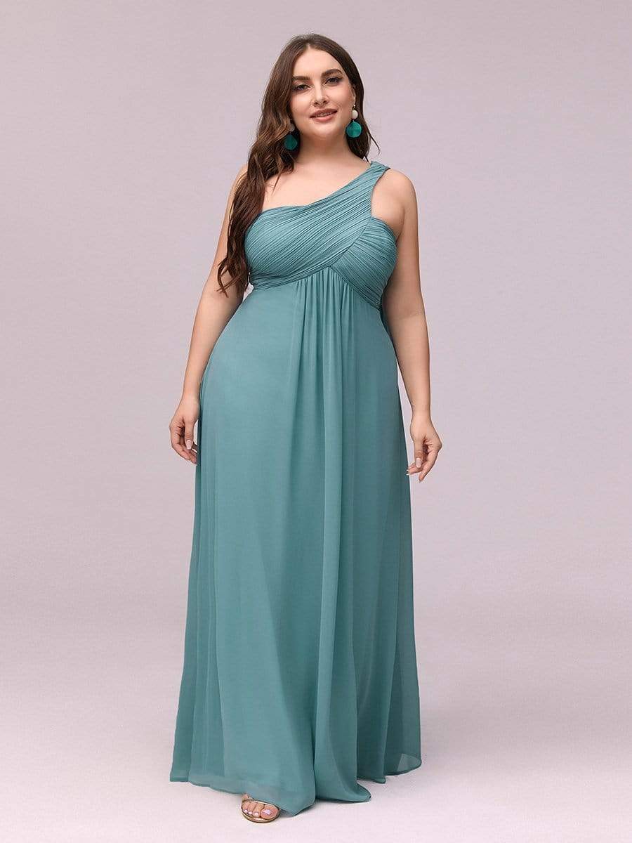 Maxi Long Chiffon One Shoulder Evening Dresses for Women #color_Dusty Blue