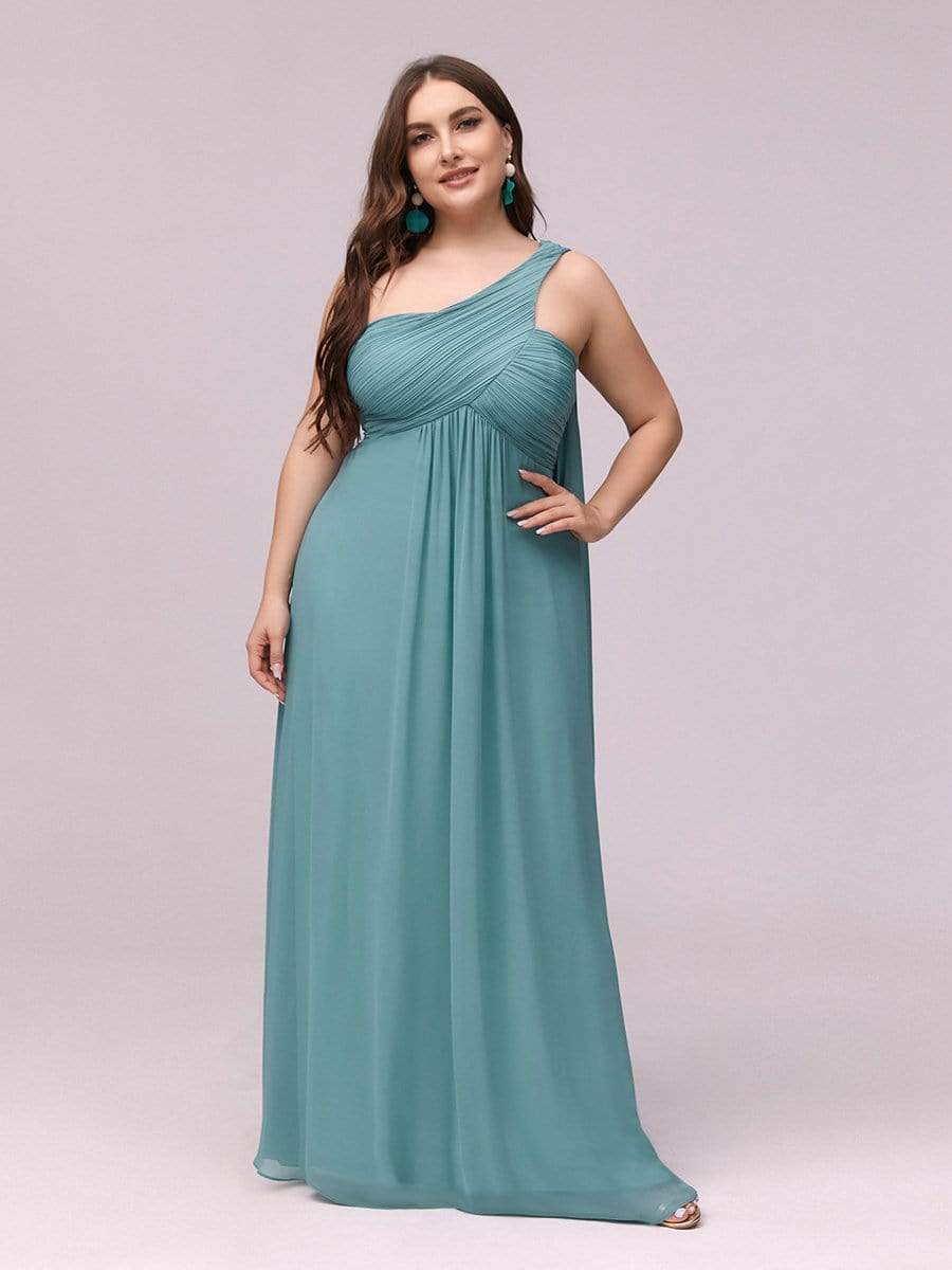 Maxi Long Chiffon One Shoulder Evening Dresses for Women #color_Dusty Blue