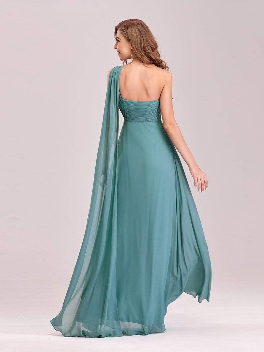 Maxi Long Chiffon One Shoulder Evening Dresses for Women #color_Dusty Blue