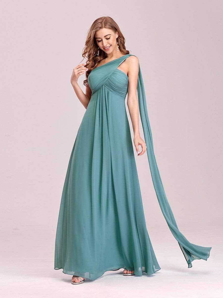 Maxi Long Chiffon One Shoulder Evening Dresses for Women #color_Dusty Blue