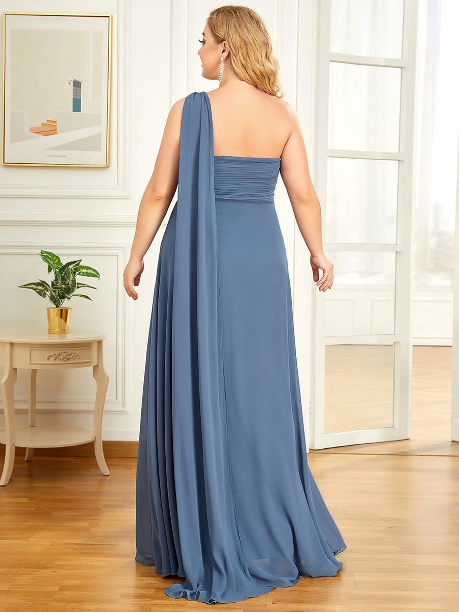 Plus Size Chiffon One Shoulder Maxi Evening Dresses #color_Dusty Navy