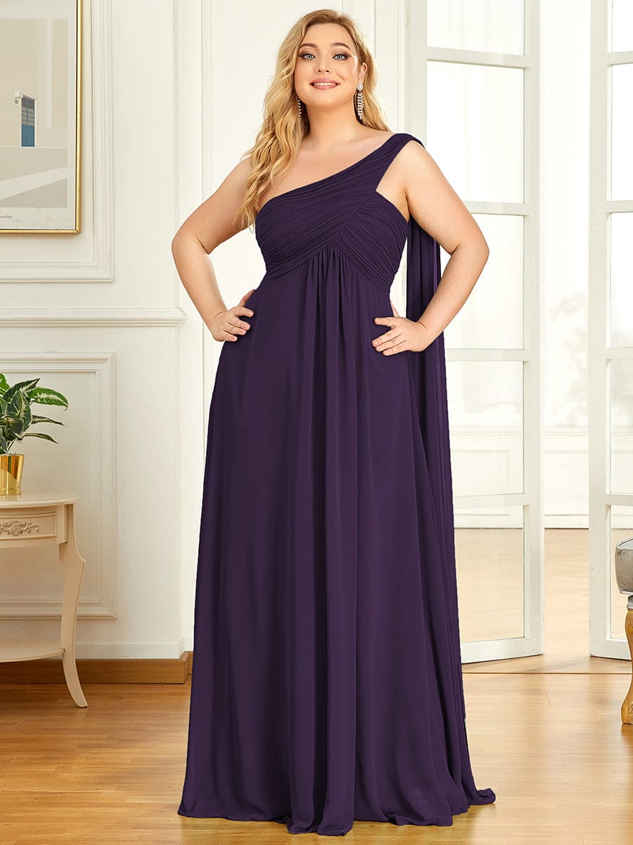 Plus Size Chiffon One Shoulder Maxi Evening Dresses #color_Dark Purple