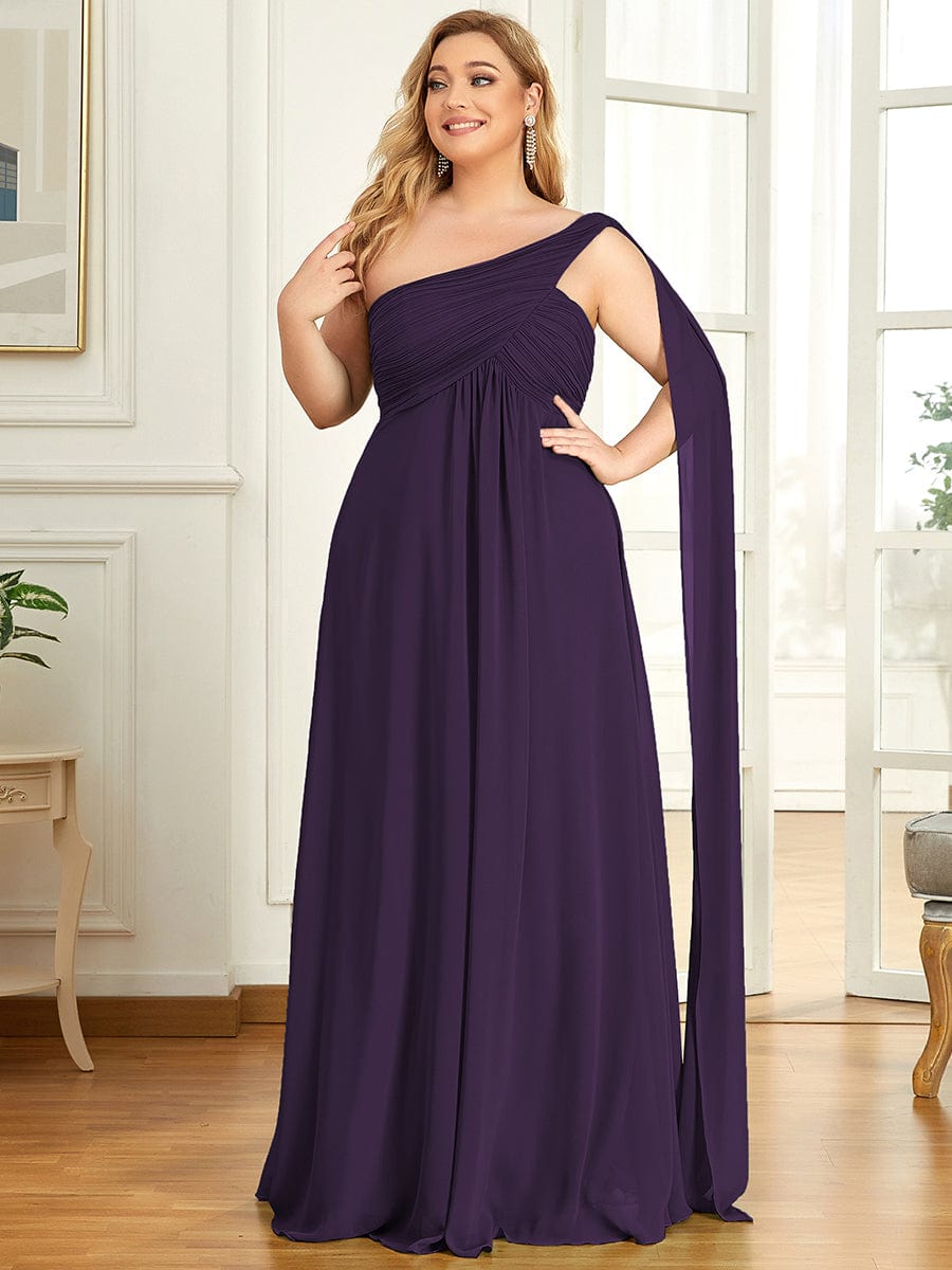 Plus Size Chiffon One Shoulder Maxi Evening Dresses #color_Dark Purple