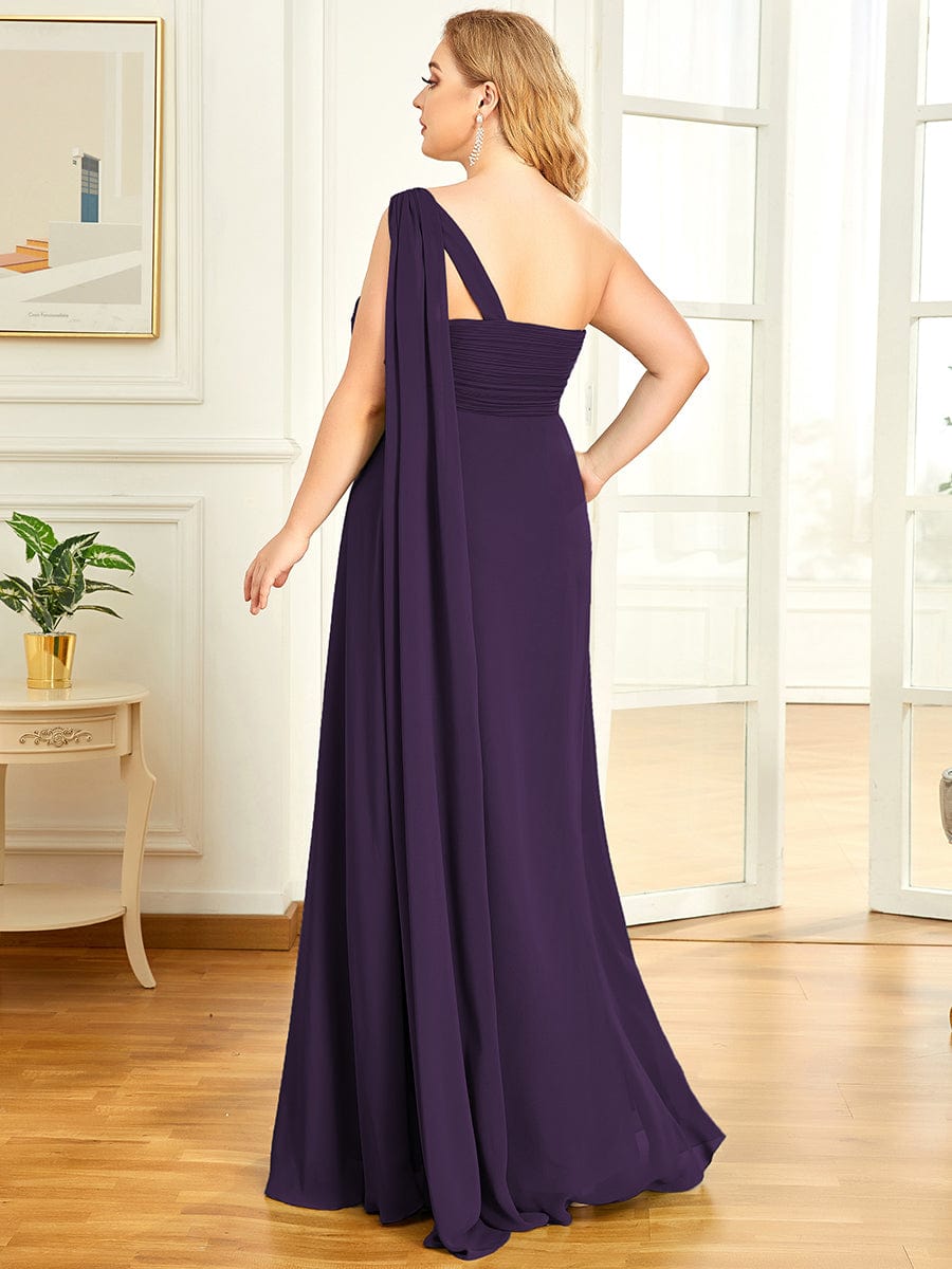 Maxi Long Chiffon One Shoulder Evening Dresses for Women #color_Dark Purple