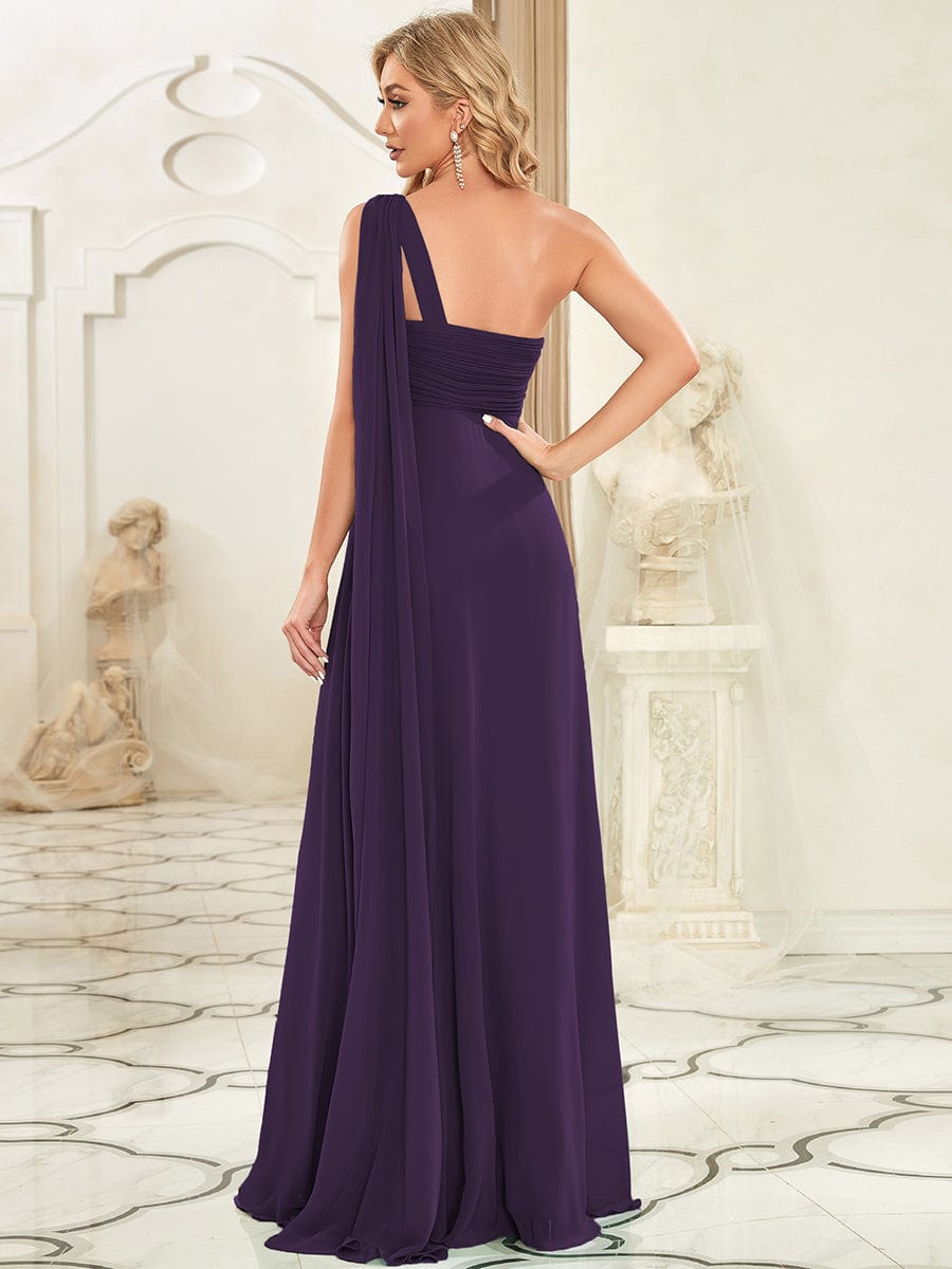 Maxi Long Chiffon One Shoulder Evening Dresses for Women #color_Dark Purple