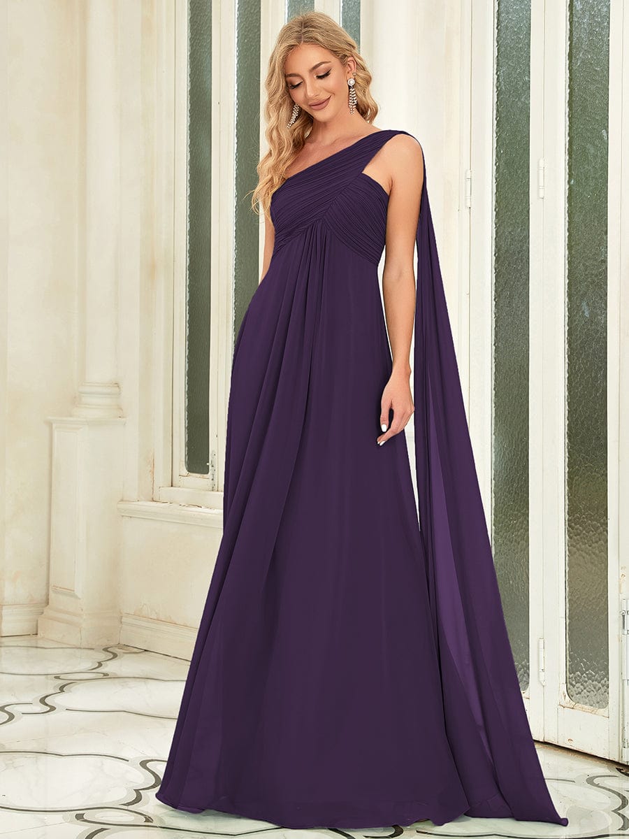 Maxi Long Chiffon One Shoulder Evening Dresses for Women #color_Dark Purple