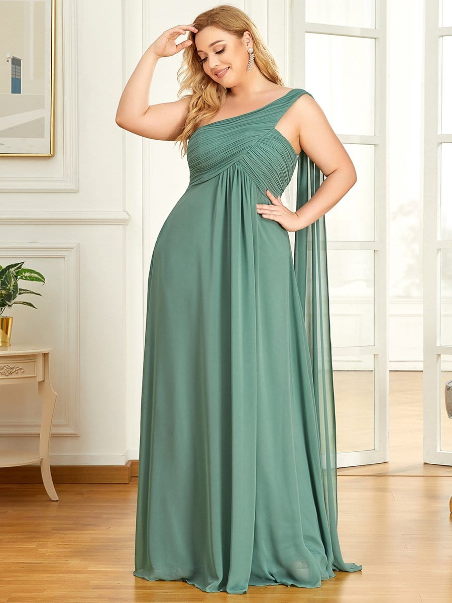 Plus Size Chiffon One Shoulder Maxi Evening Dresses #color_Green Bean