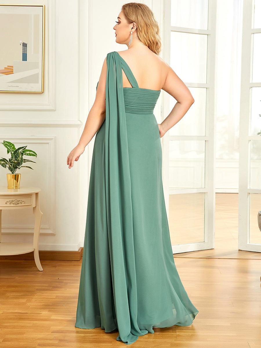 Fashion Long Chiffon One Shoulder Evening Dresses #color_Green Bean