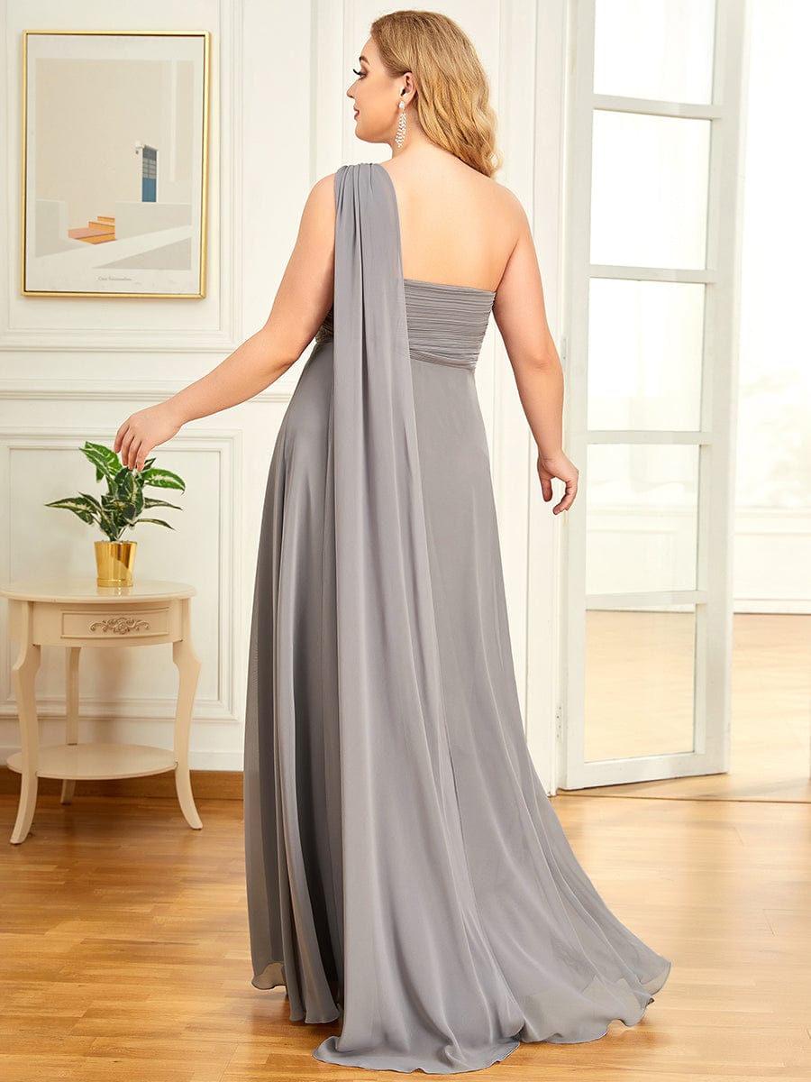 Maxi Long Chiffon One Shoulder Evening Dresses for Women #color_Grey