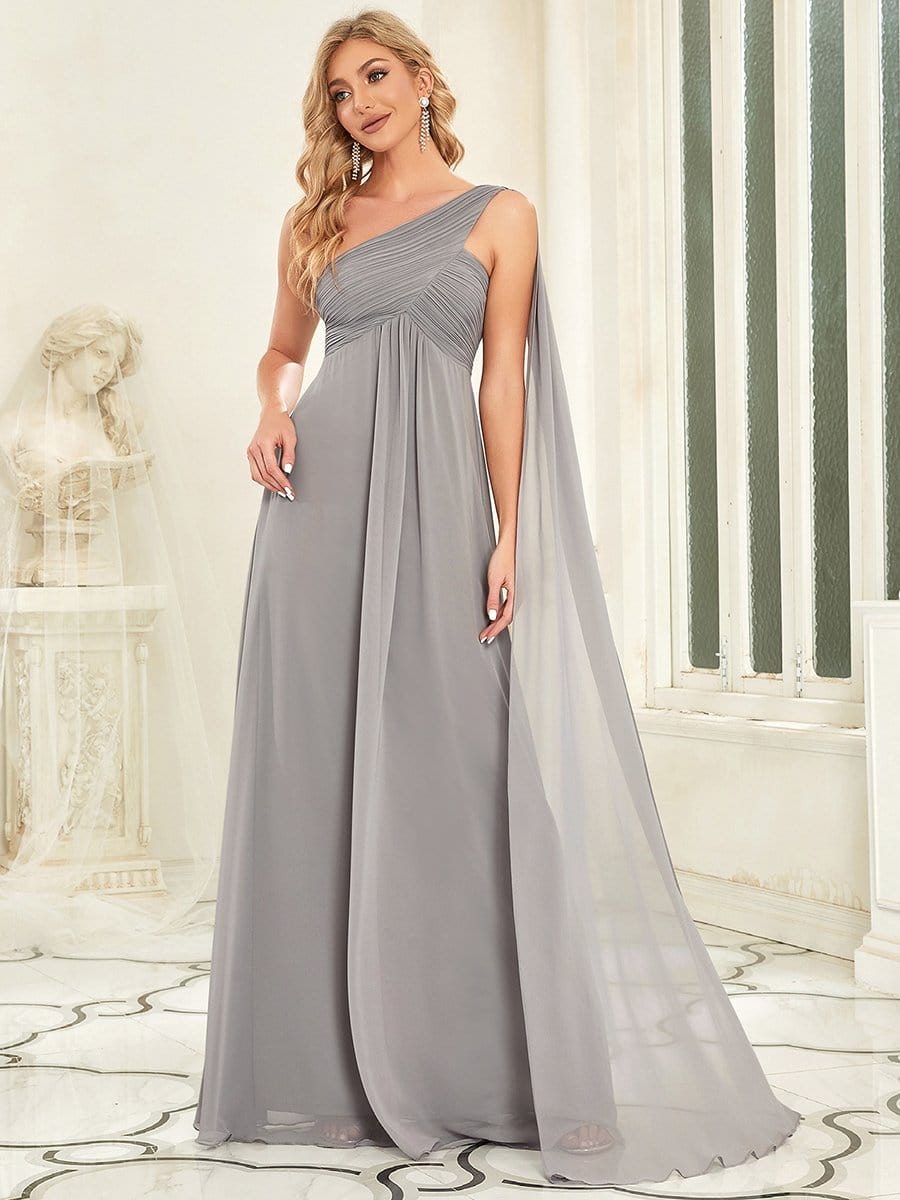 Maxi Long Chiffon One Shoulder Evening Dresses for Women #color_Grey