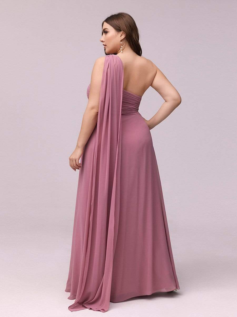 Plus Size Chiffon One Shoulder Maxi Evening Dresses #color_Purple Orchid