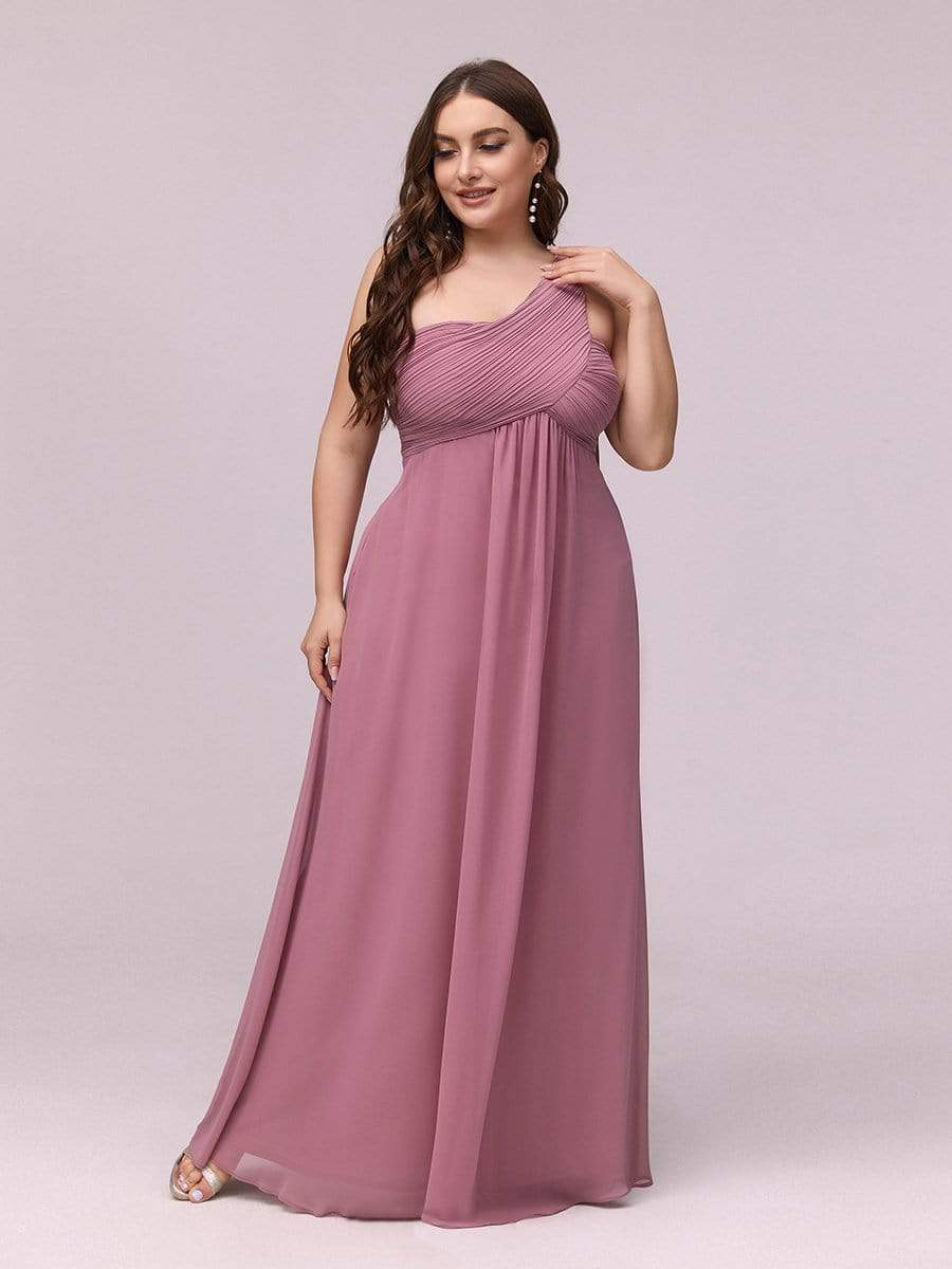 Plus Size Chiffon One Shoulder Maxi Evening Dresses #color_Purple Orchid