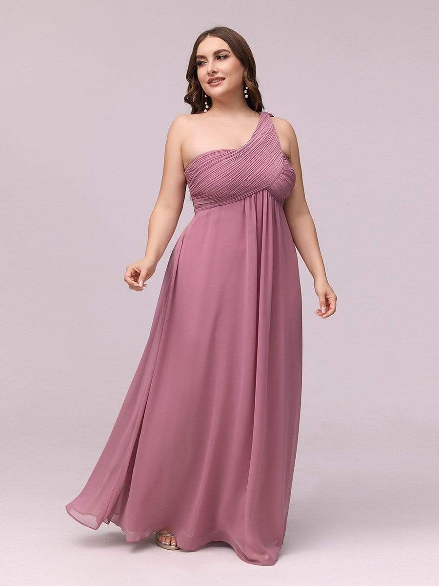 Plus Size Chiffon One Shoulder Maxi Evening Dresses #color_Purple Orchid