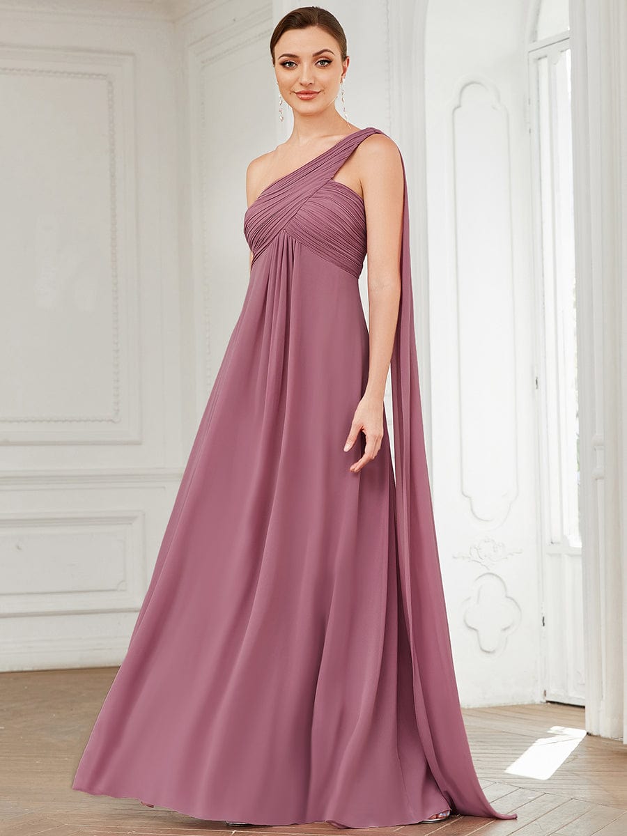 Maxi Long Chiffon One Shoulder Evening Dresses for Women #color_Purple Orchid